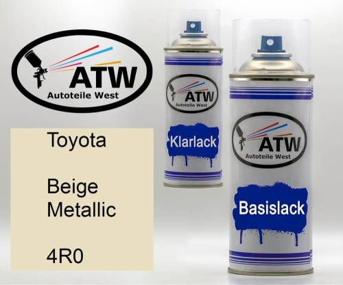 Toyota, Beige Metallic, 4R0: 400ml Sprühdose + 400ml Klarlack - Set, von ATW Autoteile West.